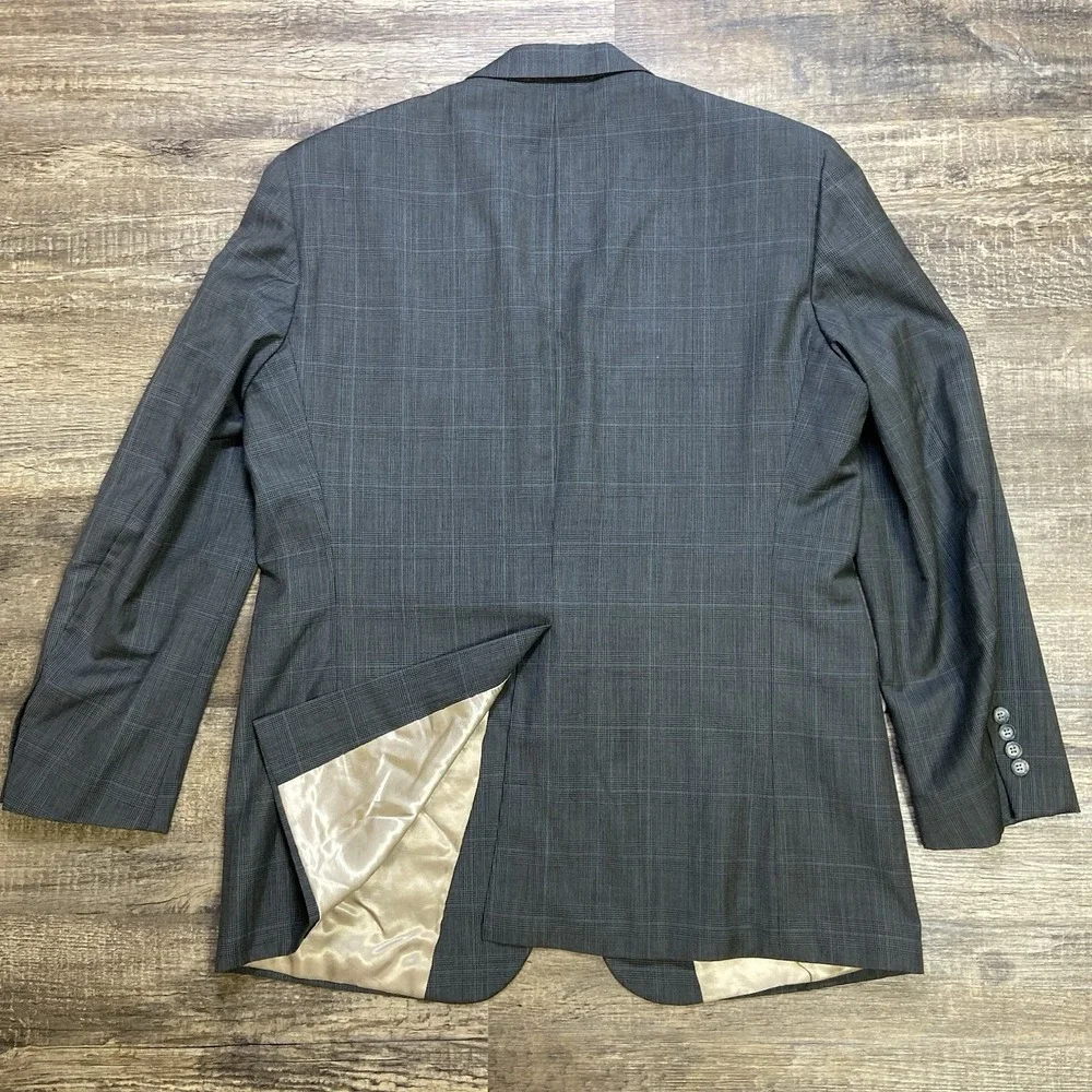 Savile Row Regency Charing Cross Dark Gray Blazer Men's 44R 100% Wool Glen Check